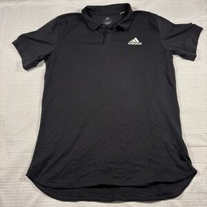 Adidas Mens Black Athletic Polo Shirt Tennis Golf Short Sleeve Vented Size Large